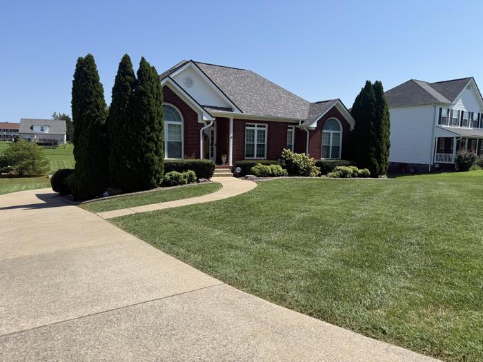Manicured front lawn and landscaping